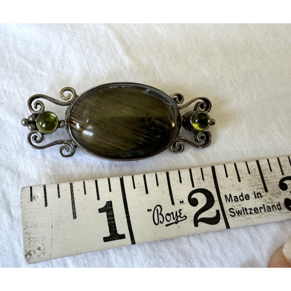 SAJEN Sterling Silver Brooch Pin Pendant Labradorite Green Moonstone Cabochon - Picture 6 of 7